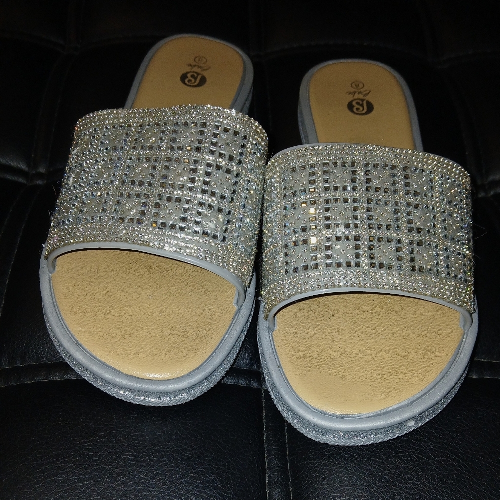 Womens Glitter Wrap Rhinestone Slip on Flip Flop Slide Sandals Size 8 - Picture 4 of 6